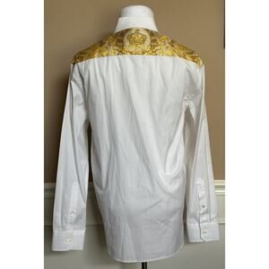 Versace Graphic Print Dress Shirt White & Gold XL (52 Eu) 1013870 IT NWT $1075